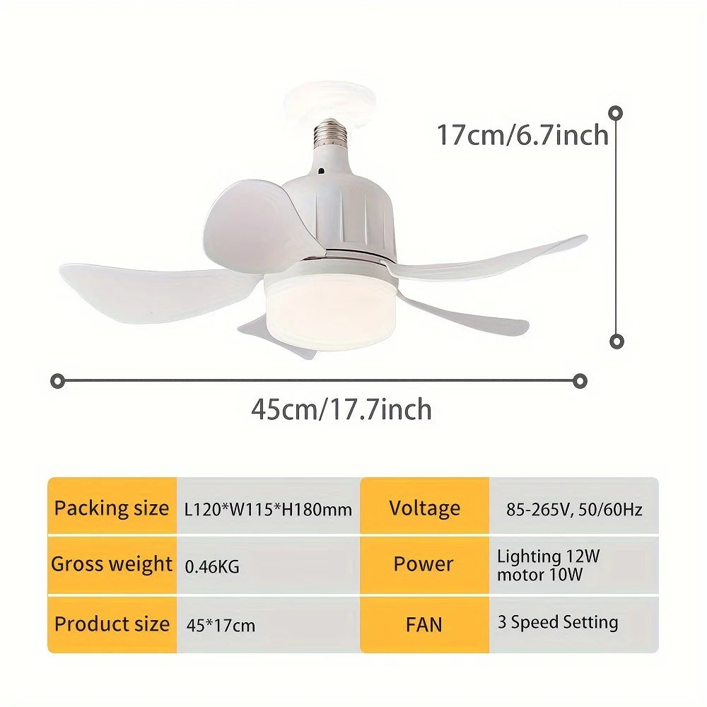 Socket Ceiling Fan with LED Light + Remote