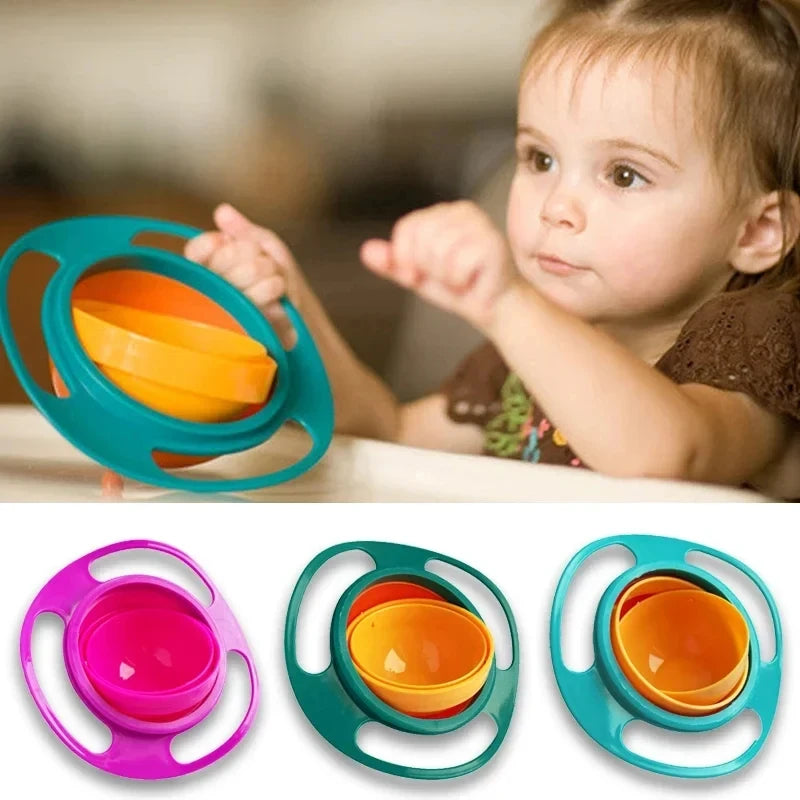 Spill Resistant Child Feeding Gyro Bowl